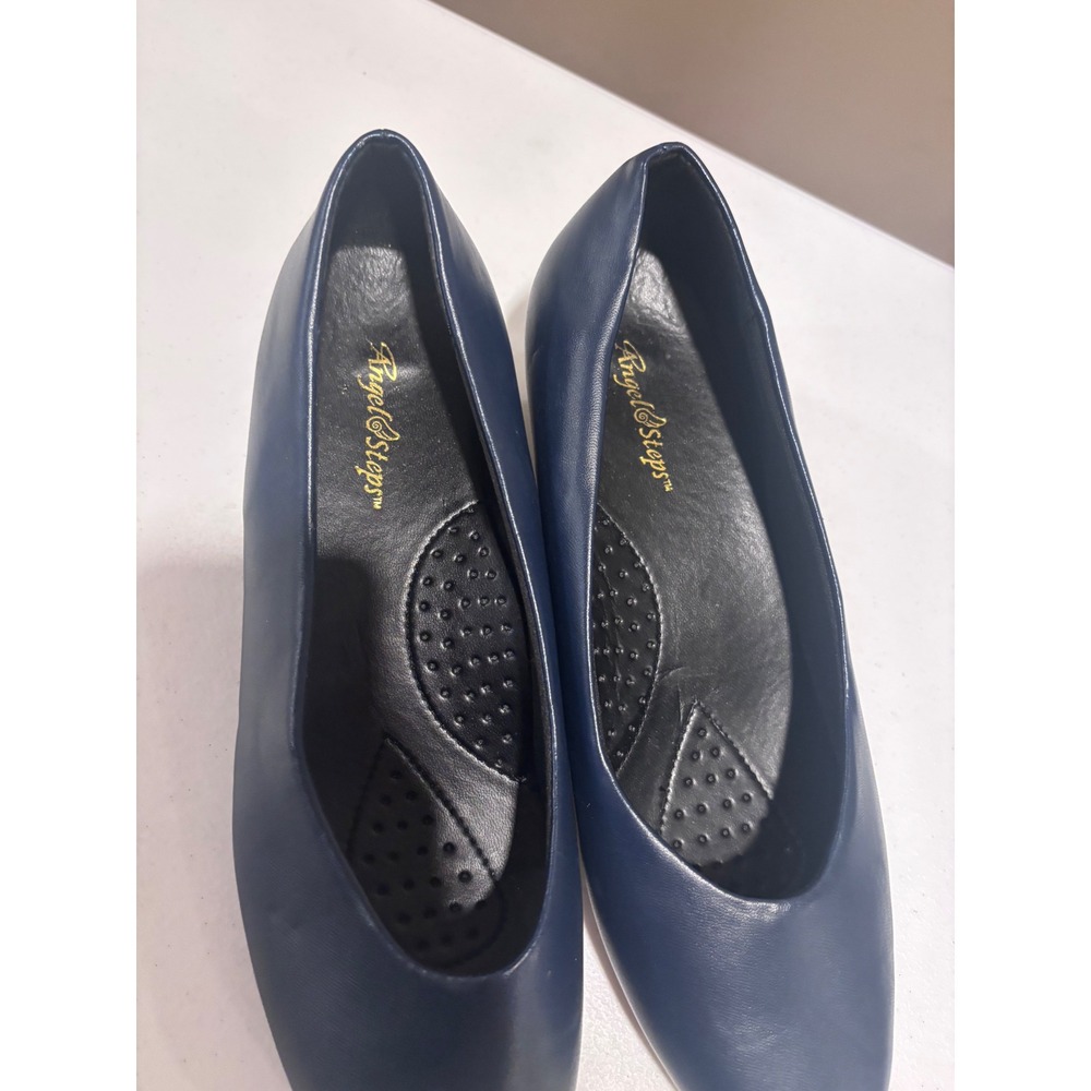 Angel Steps Womens Navy Blue Low Wedge Pump Shoes Round Toe Comfort Size 9W - Picture 2 of 5